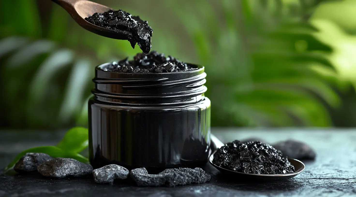 Pot de shilajit dans la nature